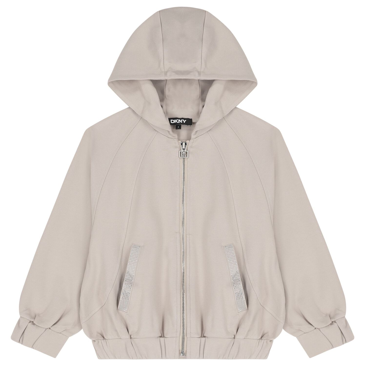 Girls Beige Embellished Hooded Zip Up Top, 1, hi-res
