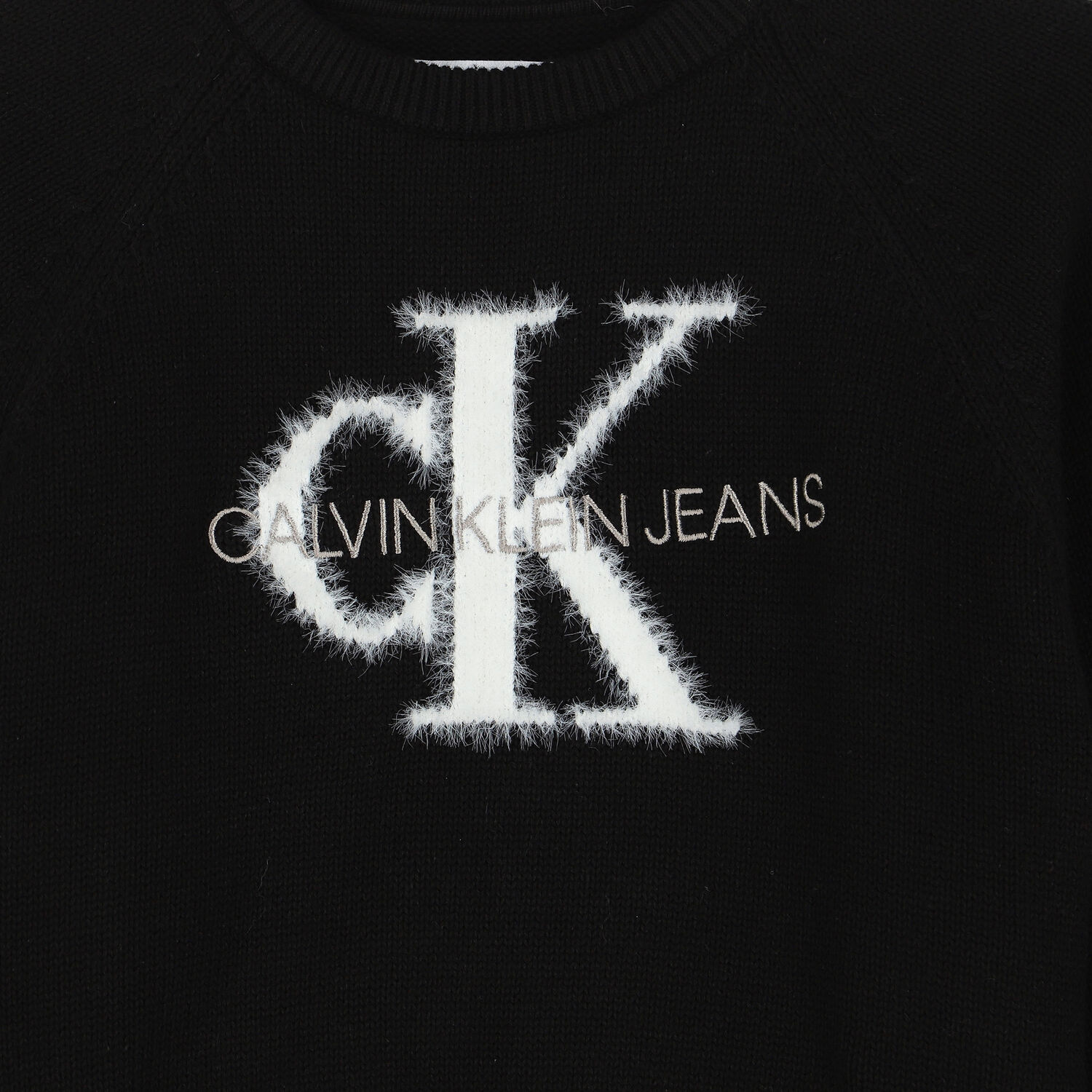 توب محبوك بالشعار باللون الاسود للبنات, 1, hi-res