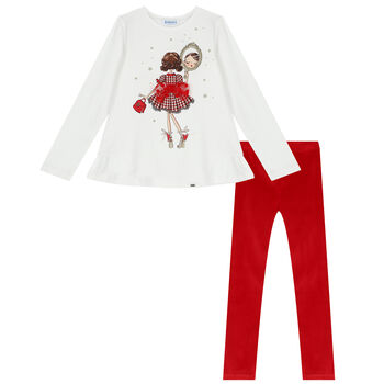 Girls White & Red Leggings Set