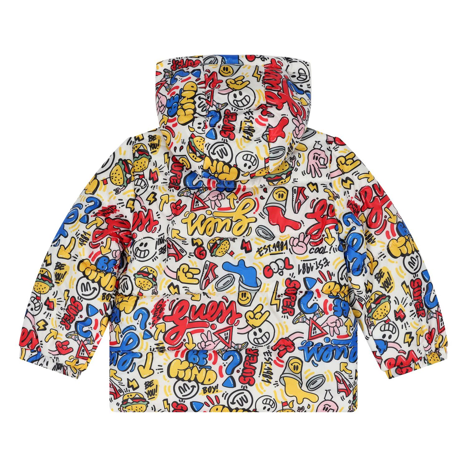 Younger Boys White Logo Padded Puffer Jacket, 1, hi-res image number null