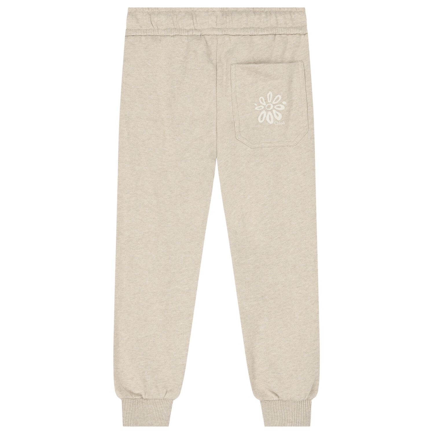 Girls Beige Embroidered Logo Joggers, 1, hi-res