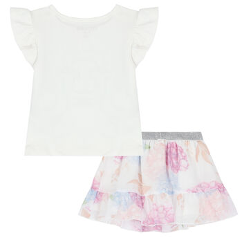 Baby Girls White & Pink Floral Skirt Set