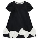 Girls Black & Ivory Bow Velvet Dress, 1, hi-res