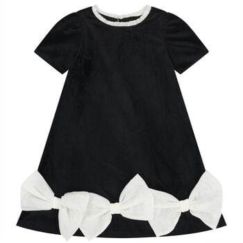 Girls Black & Ivory Bow Velvet Dress