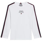Boys White Logo Long Sleeve Top, 1, hi-res