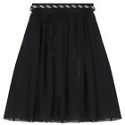 Girls Black Jersey & Mesh Skirt, 1, hi-res