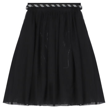 Girls Black Jersey & Mesh Skirt