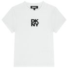 طقم فستان بالشعار تصميم ميني مي باللون الأبيض والأسود للبنات, 1, hi-res