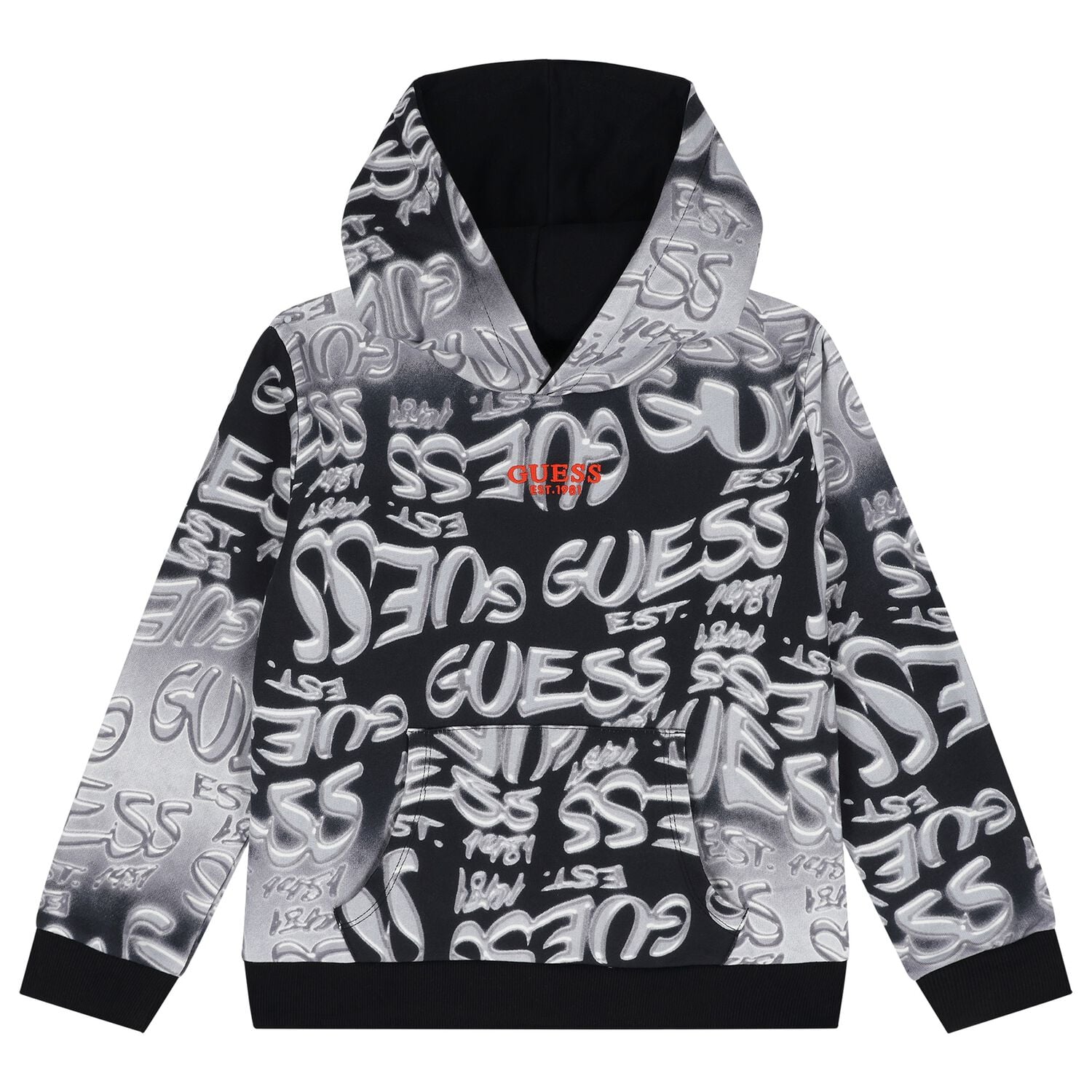 Boys Black & Grey Logo Hooded Top, 1, hi-res
