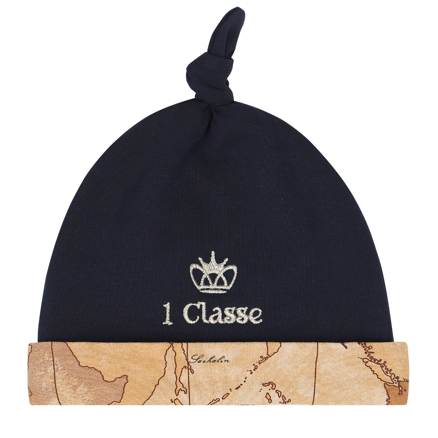 Baby Boys Navy Blue & Beige Logo Hat, 1, hi-res image number null