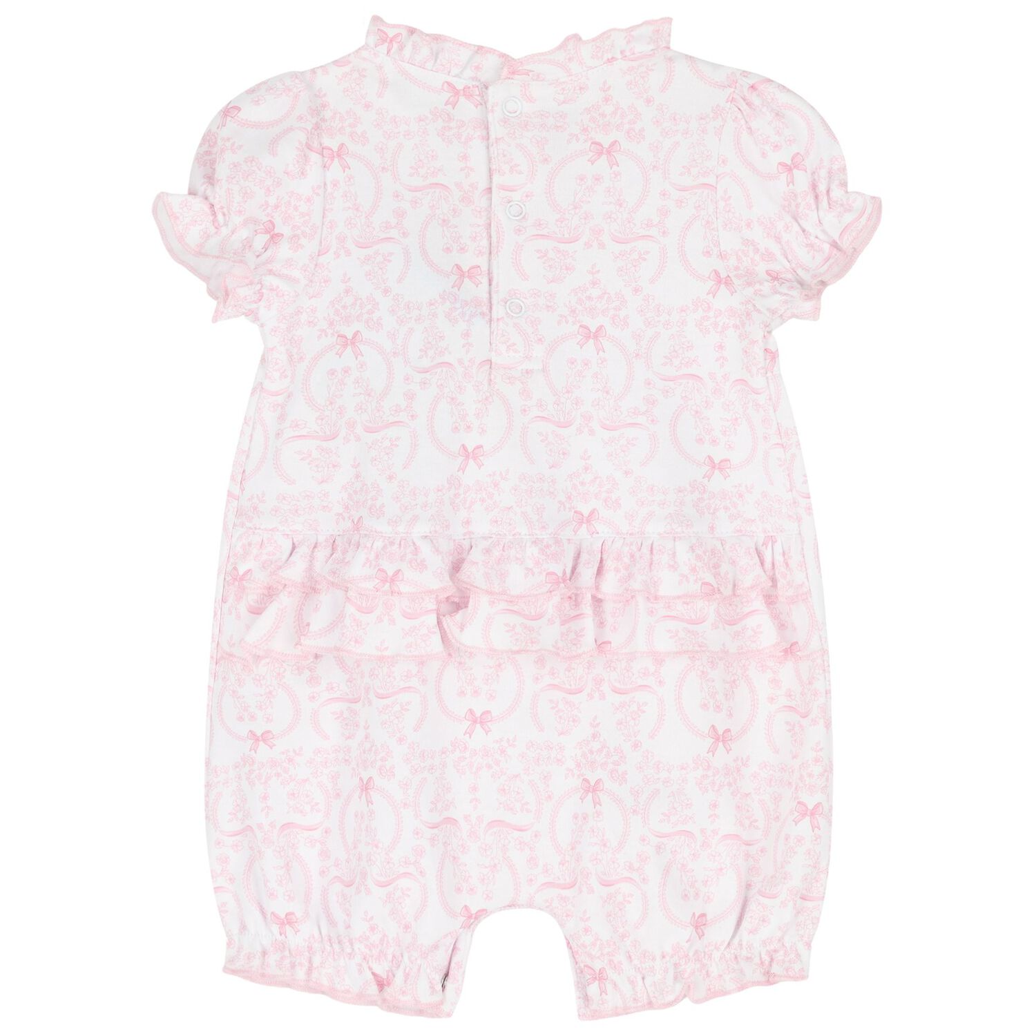  Baby Girls White & Pink Delicate Blooming Bow Romper, 1, hi-res