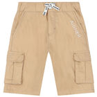 Boys Beige Logo Shorts, 1, hi-res