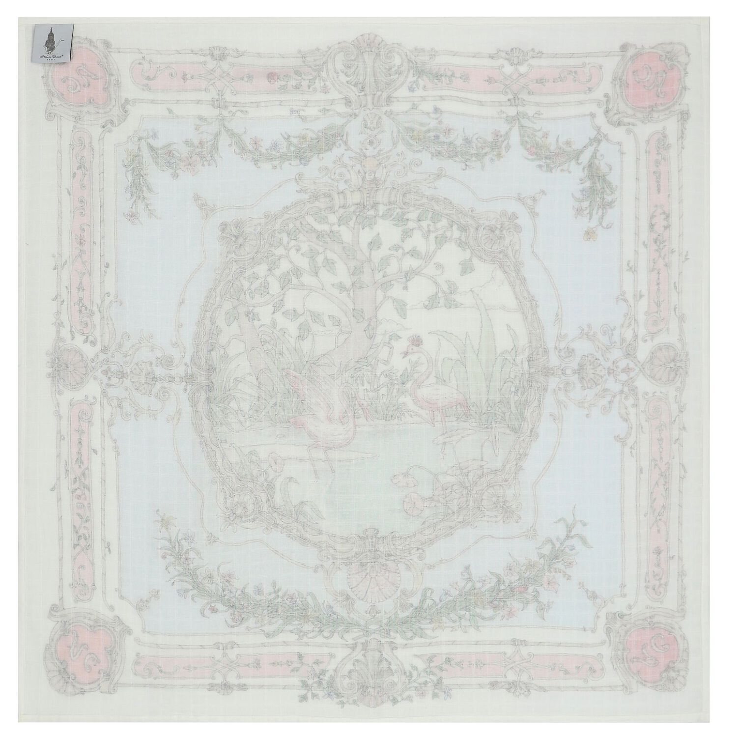 Ivory & Blue Tapestry Swaddle Blanket, 1, hi-res