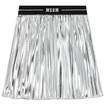 Girls Silver Logo Pleated Skirt