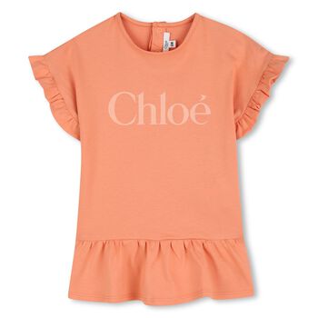 Younger Girls Orange Logo Ruffle Dress