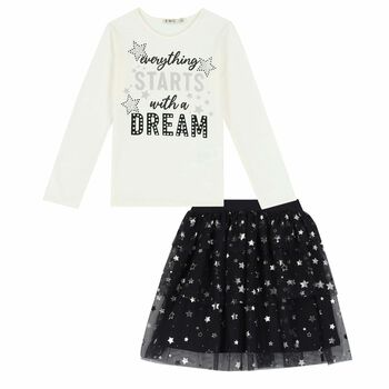 Girls Ivory Top & Black Tulle Skirt Set