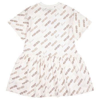 Girls Ivory & Beige Logo Dress