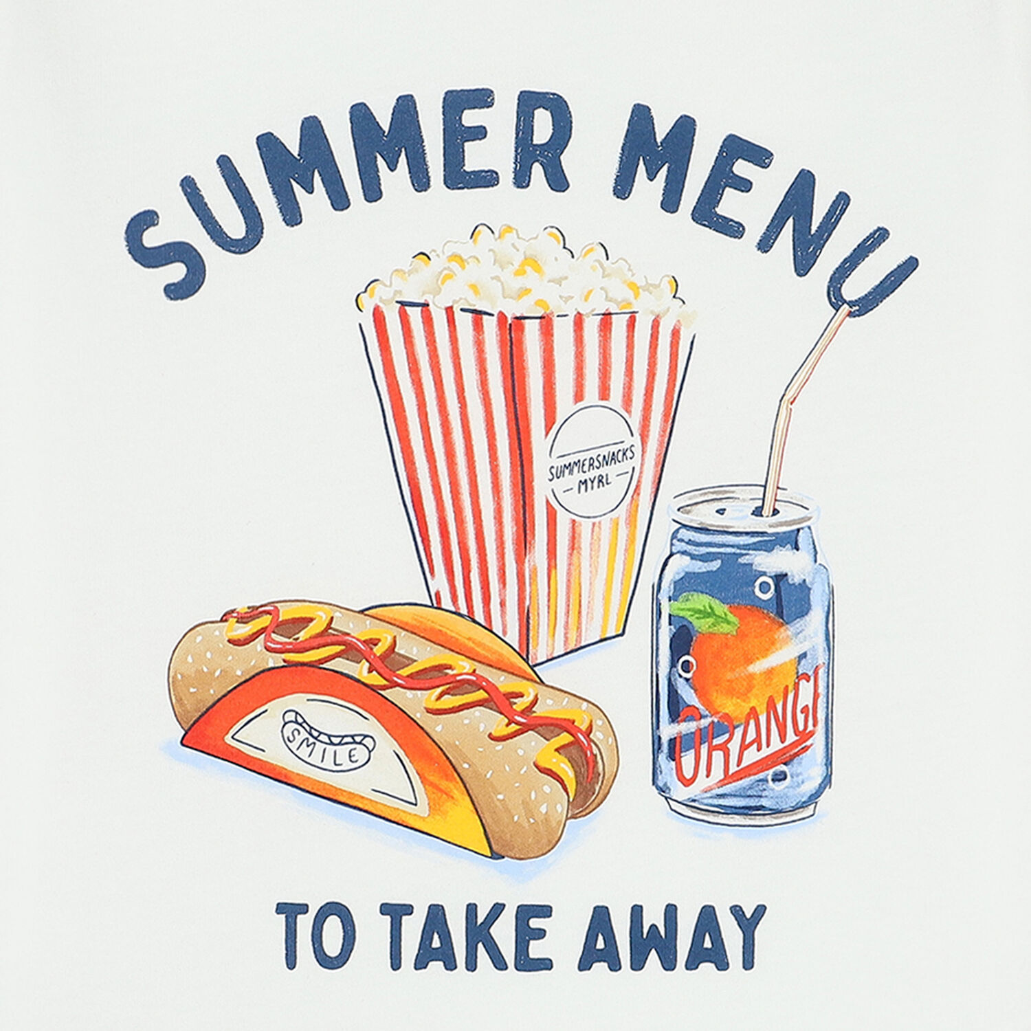 تيشيرت بطبعة بوب كورن باللون الابيض للاولاد, 1, hi-res