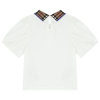 Girls White Check Polo Shirt