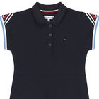 Girls Navy Blue Logo Polo Dress, 1, hi-res