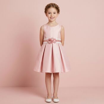 Girls Pink Floral Satin Dress