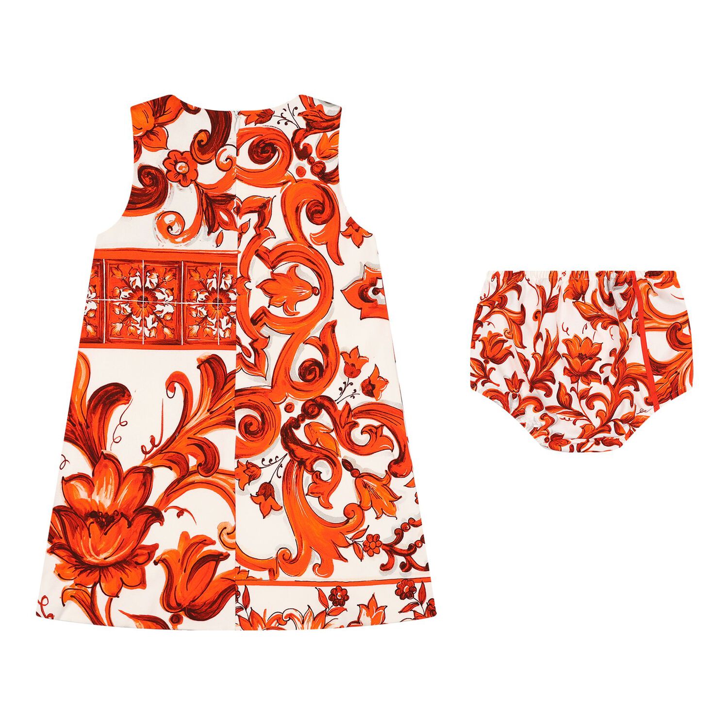Baby Girls White & Orange Majolica Dress Set, 1, hi-res