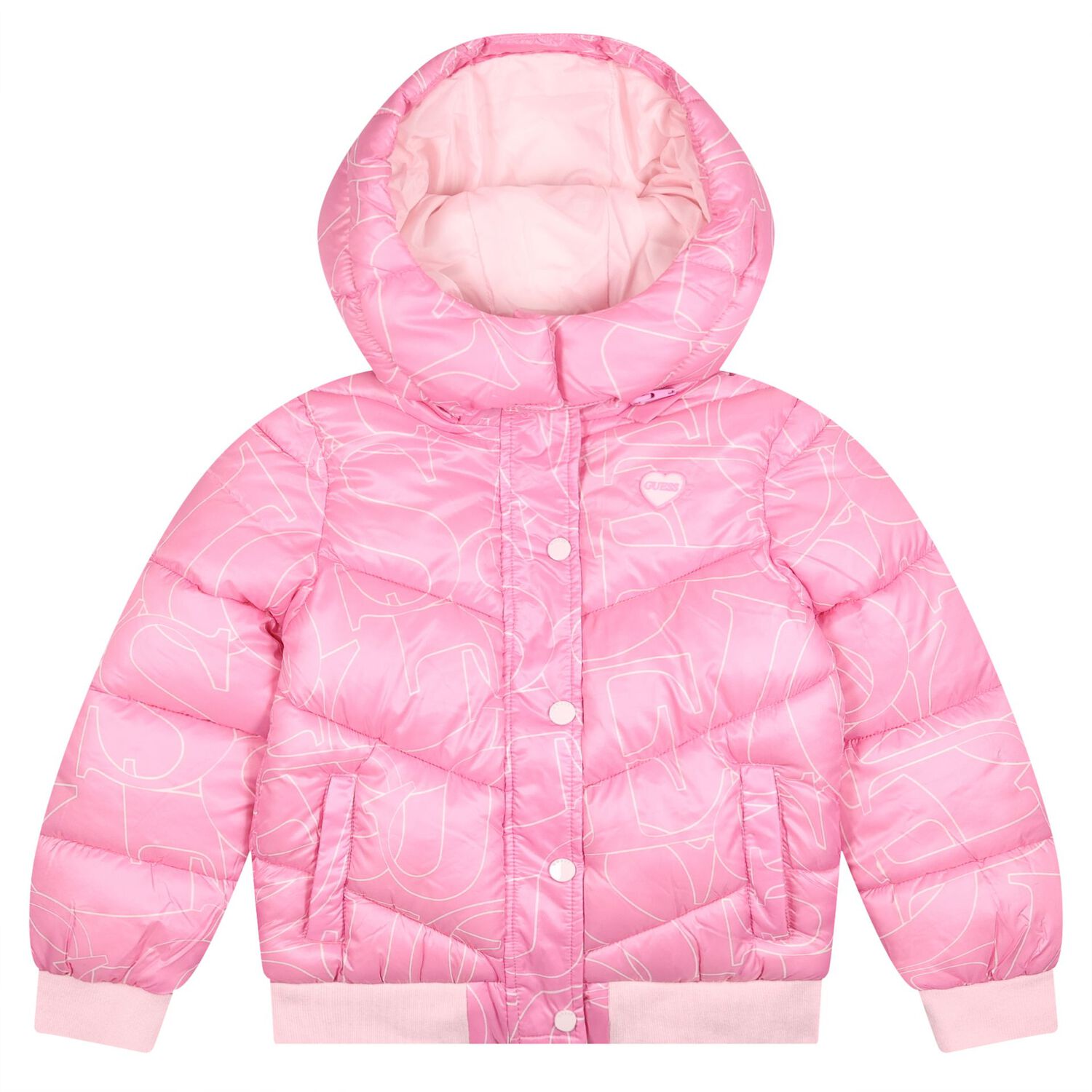 Girls Pink Bear Logo Padded Jacket, 1, hi-res