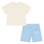 Younger Boys Ivory & Blue Shorts Set, 1, hi-res