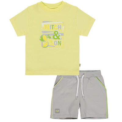 Boys Yellow & Grey Logo Shorts Set