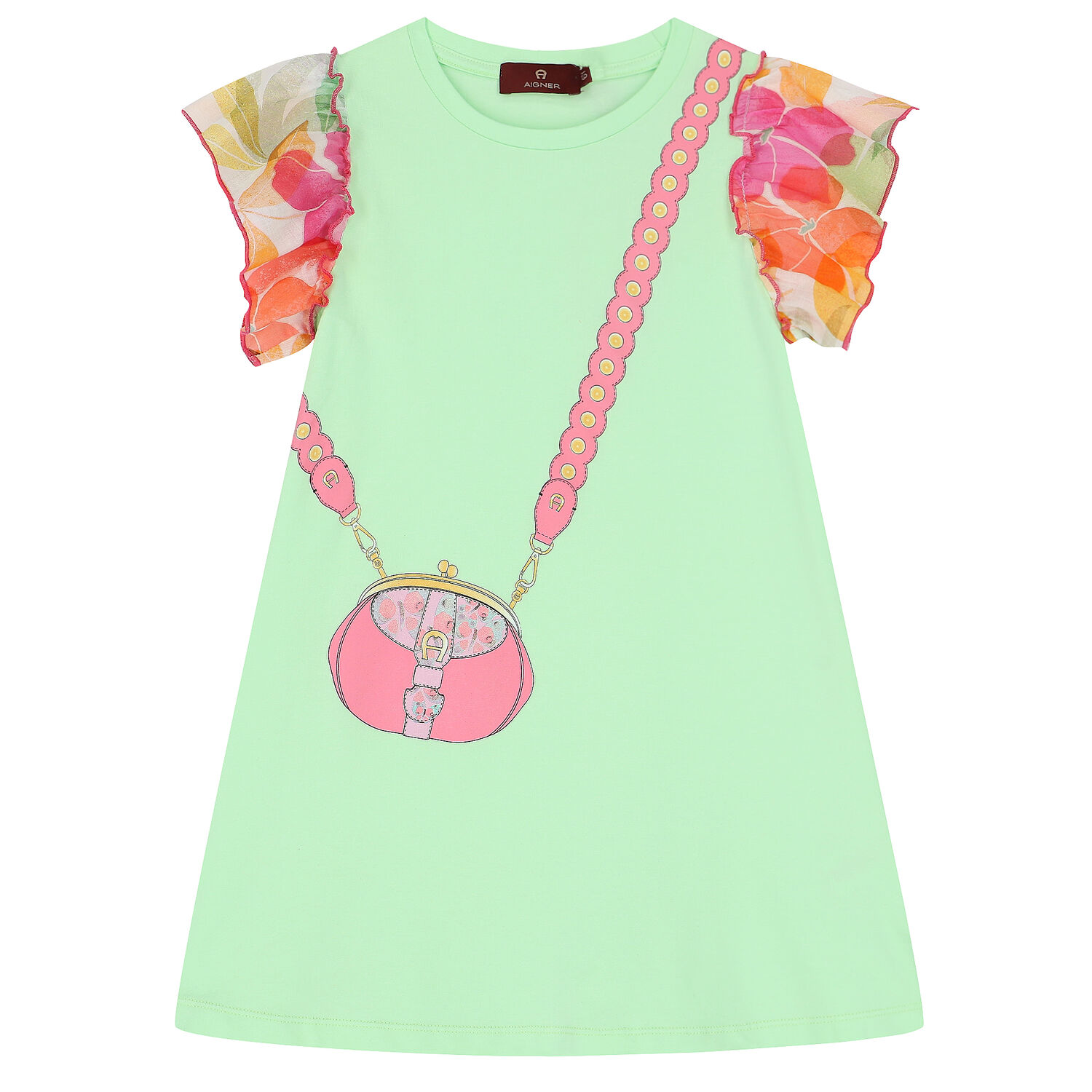 فستان بالشعار باللون الأخضر, 1, hi-res