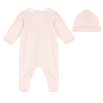 Baby Girls Pink Cotton Babygrow & Hat Set