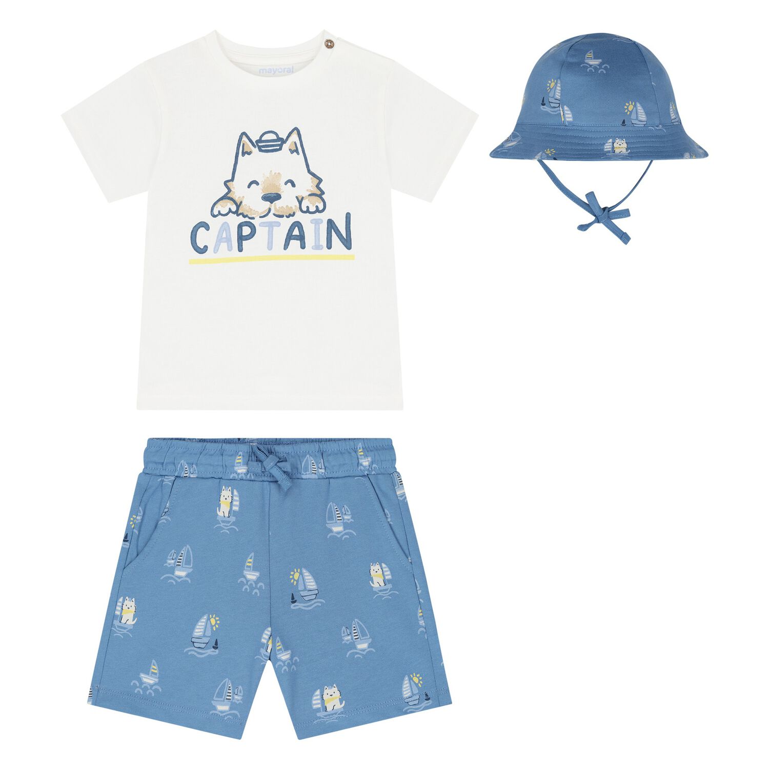 Younger Boys White & Blue Shorts Set, 1, hi-res image number null