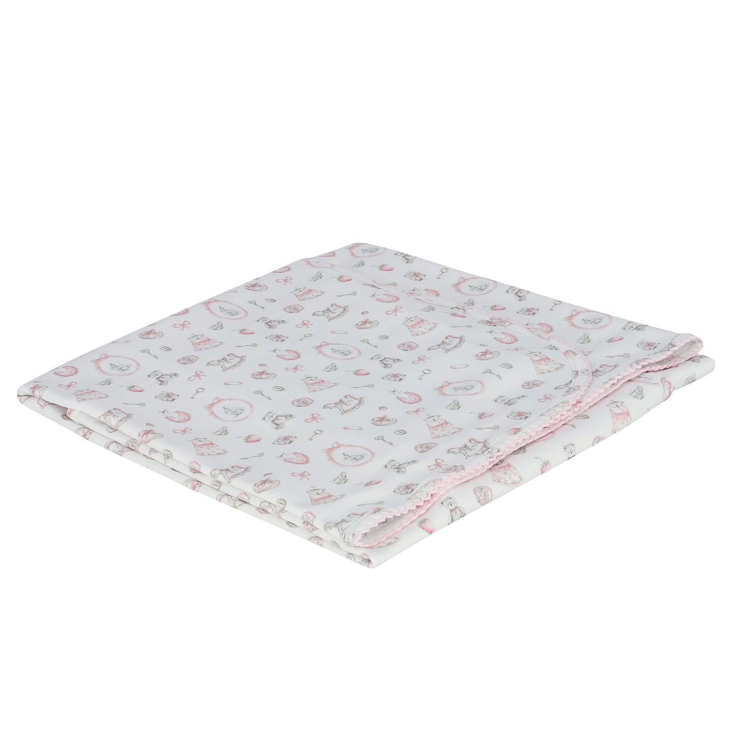 Baby Girls White & Pink Blanket, 1, hi-res