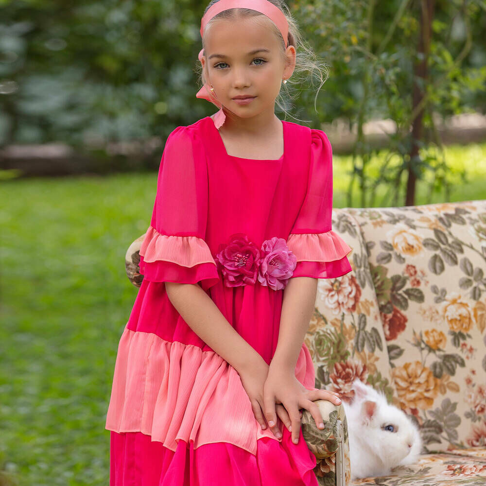 Girls pink on sale chiffon dress