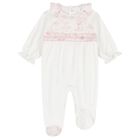 Baby Girls Ivory Velour Babygrow, 1, hi-res