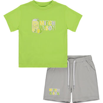 Boys Green & Grey Logo Shorts Set