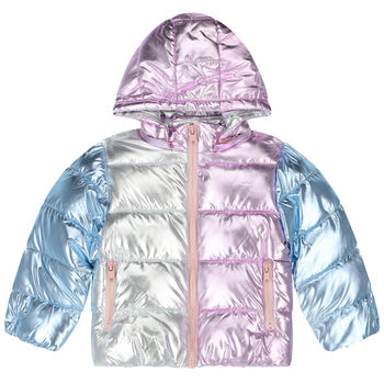 Younger Girls Pink & Blue Metallic Puffer Jacket