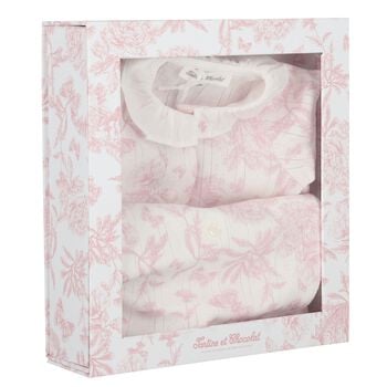 Baby Girls Pink & Ivory Toile De Jouy Babygrow Gift Set
