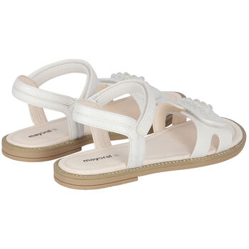 Girls White Crystal & Pearl Embellished Sandals