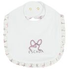 Baby Girls White Bow Bib, 1, hi-res