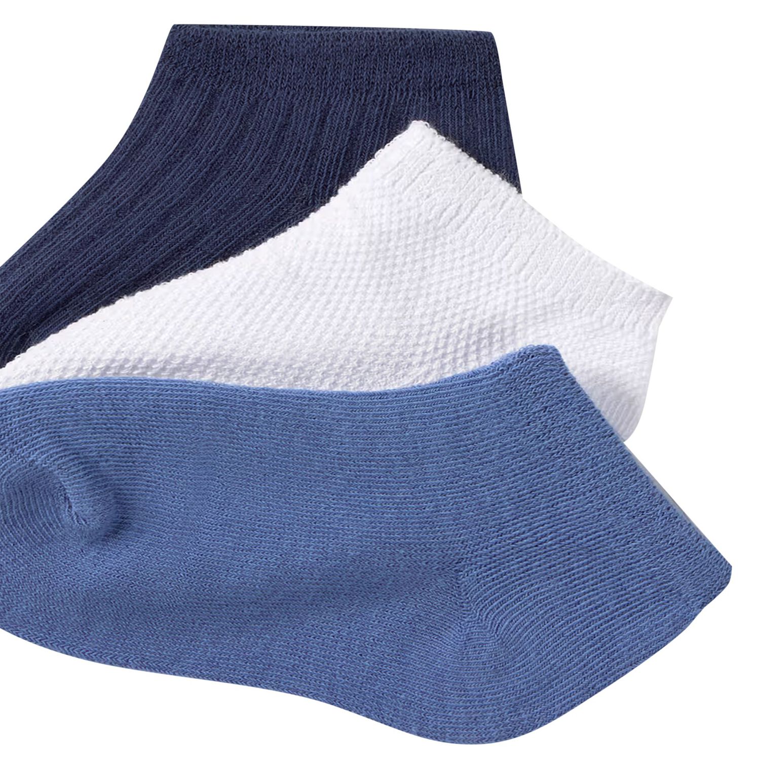 Younger Boys Navy Blue, White & Blue Socks (3 Pack), 2, hi-res