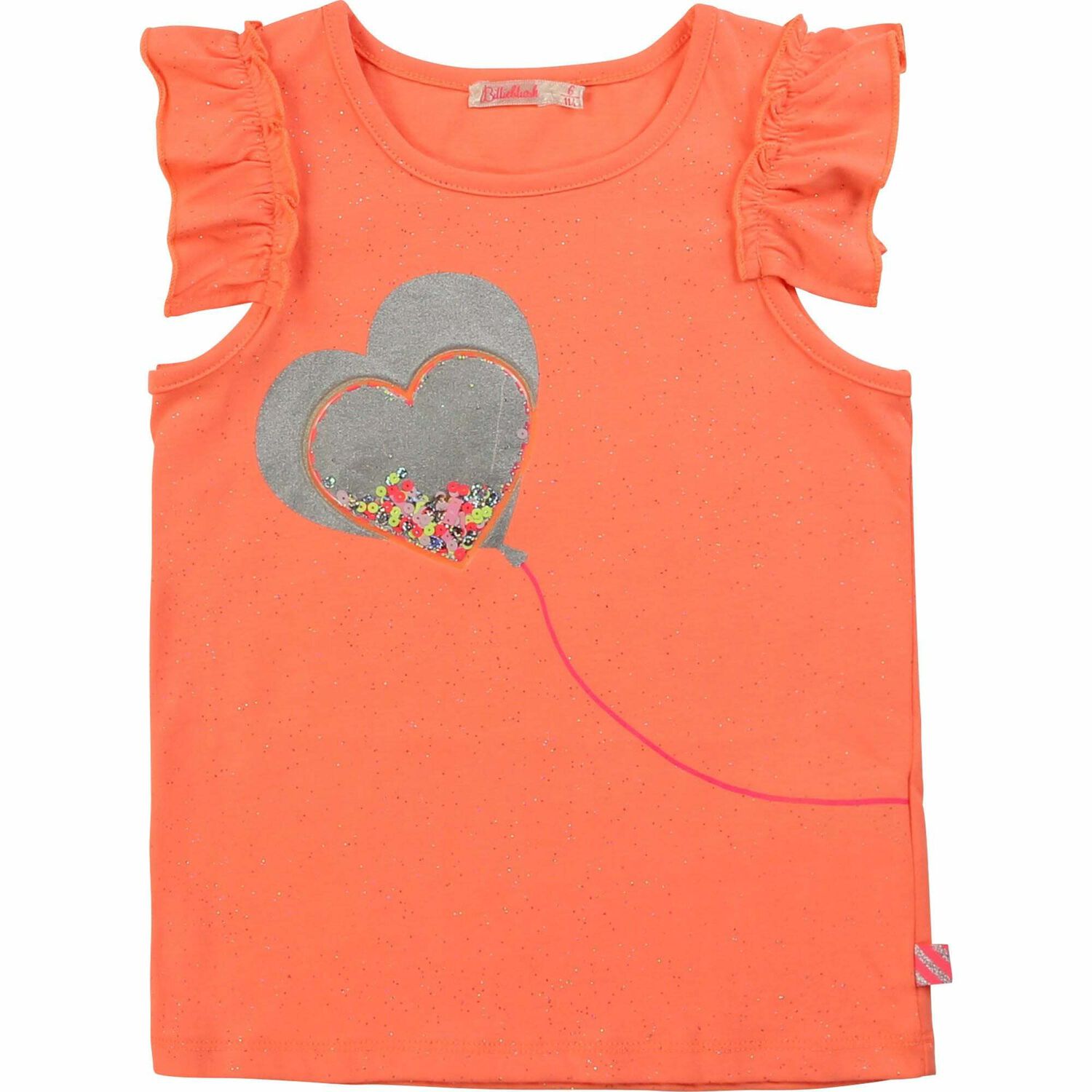 Girls Orange Sequin Heart Top, 1, hi-res image number null