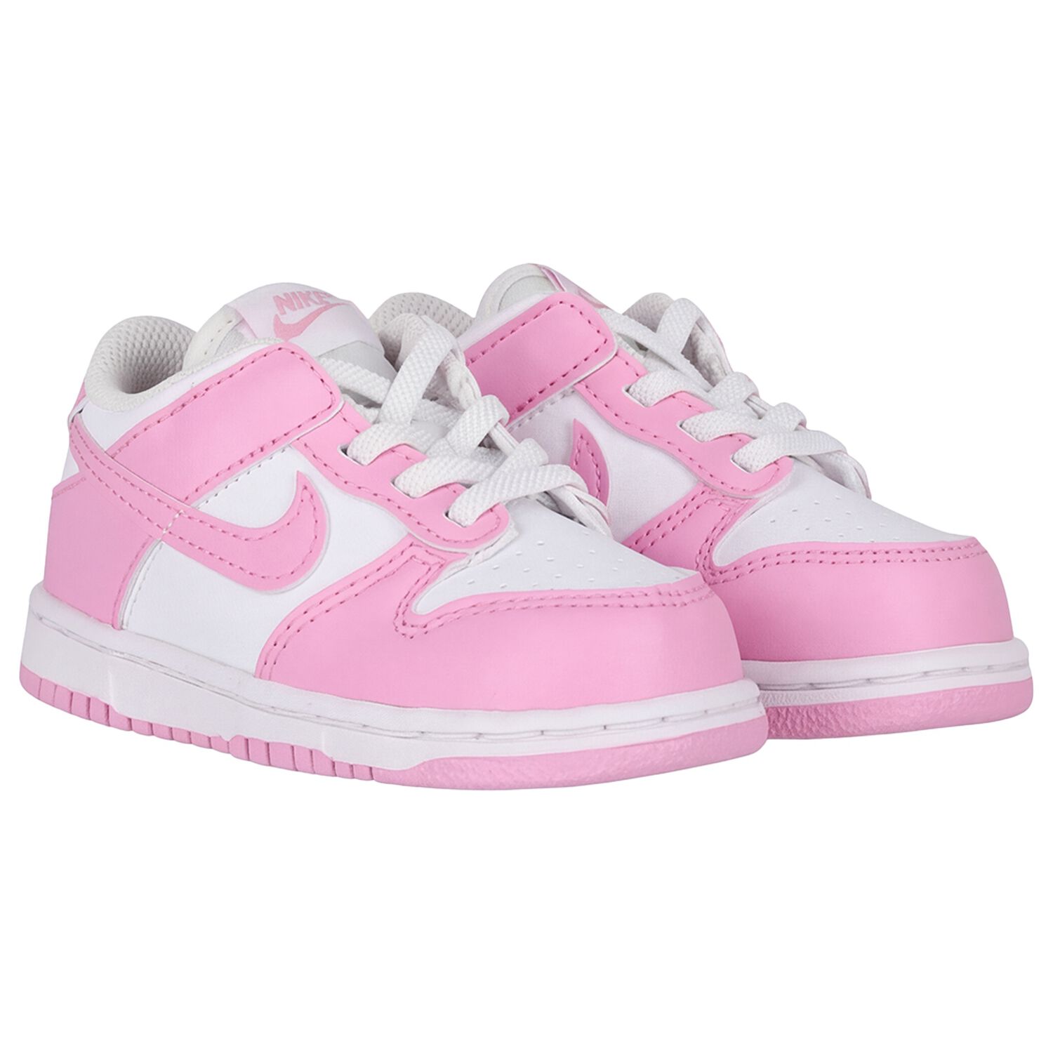 Younger Girls White & Pink Logo Dunk Low Trainers, 1, hi-res