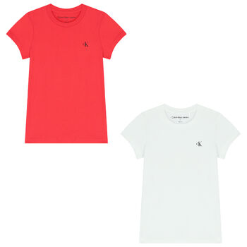 Girls White & Pink Logo T-Shirts ( 2-Pack )