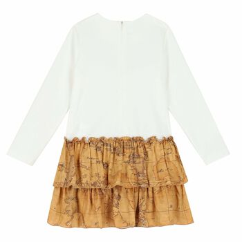 Girls Ivory & Beige Geo Map Dress