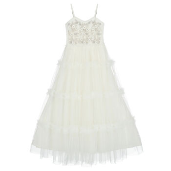 Girls Ivory Floral Tulle Dress