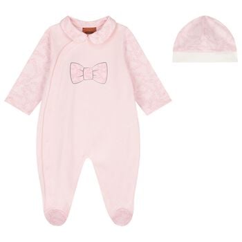 Baby Girls Pink Bow Logo Babygrow Set