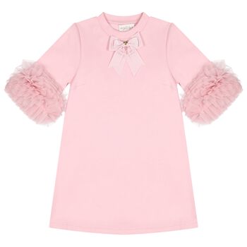 Girls Pink Bow Tulle Ruffle Meryl Dress