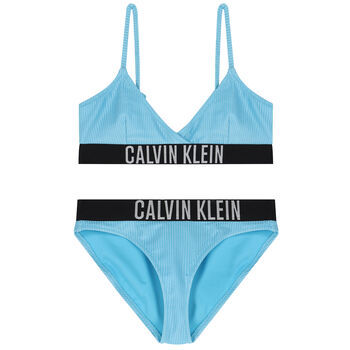 Girls Aqua Logo Ribbed Bikini