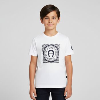Boys White Logo T-Shirt, 2 Boys White Logo T-Shirt